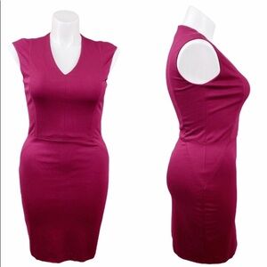 MANGO Suit V-neck Casual Sheath Dress Wine Medium